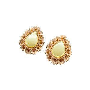 Featherlight Clip On Earrings Drop Shaped Flowers Peach Lightweight Celluloid